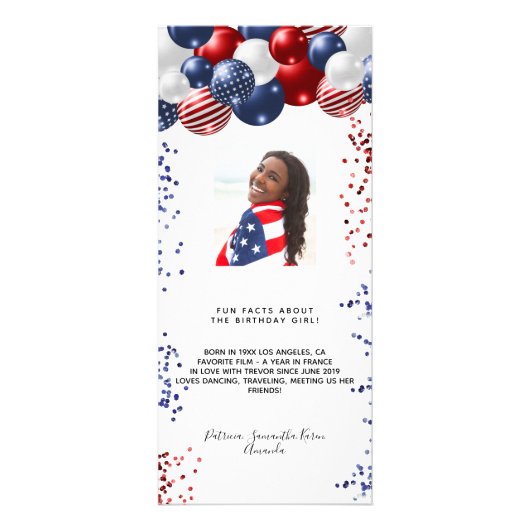 誕生日メニュー愛国気球の写真おもしろいファクト ラックカード (裏面)