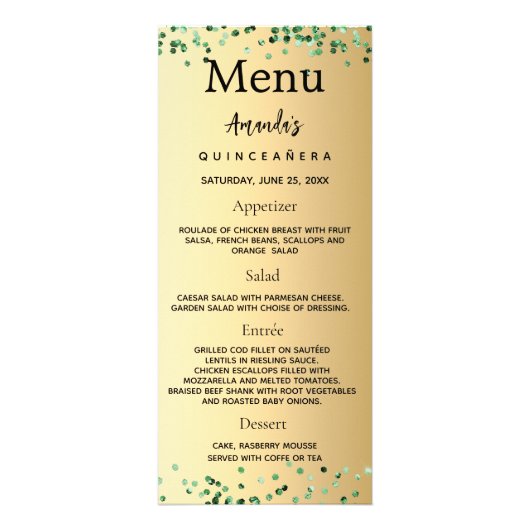 誕生日メニュー金ゴールドの緑の写真おもしろいファクト ラックカード (正面)