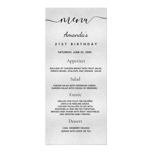 誕生日メニュー銀色の写真おもしろいファクト ラックカード (正面)