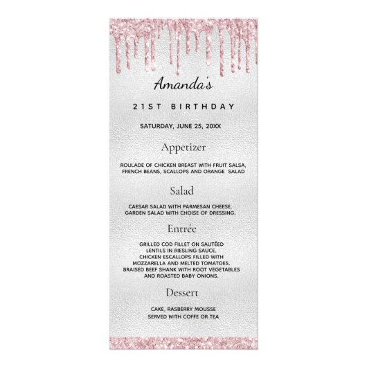 誕生日メニュー銀赤面ピンク写真おもしろいファクト ラックカード (正面)