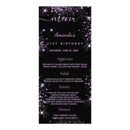 誕生日メニュー黒い紫の写真グリッターおもしろいファクト ラックカード (正面)