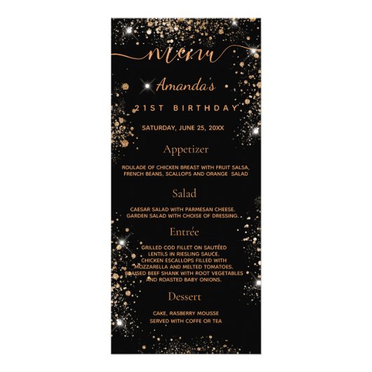 誕生日メニュー黒金ゴールドグリッター写真おもしろいファクト ラックカード (正面)