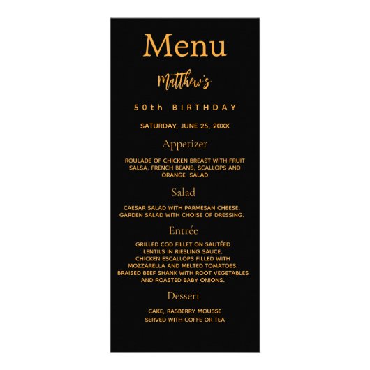 誕生日メニュー黒金ゴールド写真おもしろいファクト ラックカード (正面)