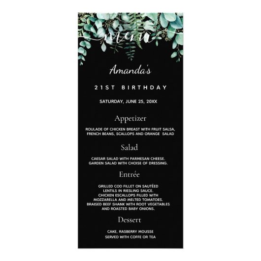 誕生日メニューeucalyptus緑の写真のおもしろい事実 ラックカード (正面)