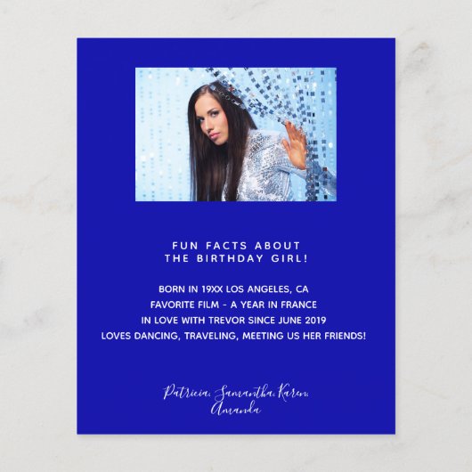 誕生日メニュ王室のーの青いおもしろいファクト写真予算 チラシ (裏面)