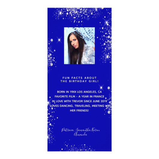 誕生日メニュ王室のーの青いシルバーフォトおもしろいファクト ラックカード (裏面)