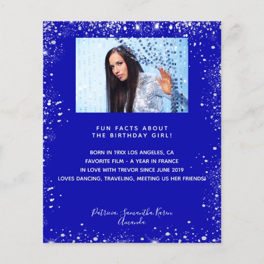 誕生日メニュ王室のー青グリッターおもしろいファクト写真 (裏面)