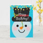 誕生日メリーキュート雪だるまin冬 カード (黄色い花)