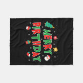 誕生日メリーメリークリスマスハッピーバースデークリスマス フリースブランケット (正面(横))