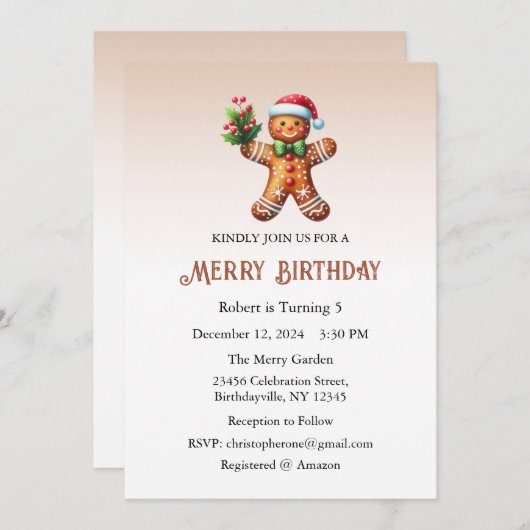 誕生日メリー招待状、クリスマス誕生日 招待状 (正面/裏面)