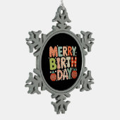 誕生日メリー誕生デイかわいいクリスマスマッチングファミリー スノーフレークピューターオーナメント (左)