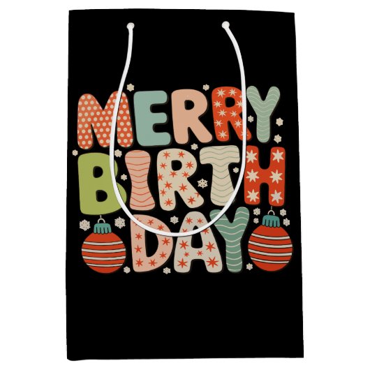 誕生日メリー誕生デイかわいいクリスマスマッチングファミリー ミディアムペーパーバッグ (正面)