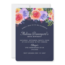 誕生日モダンウォーター色フローラブーケオンネイビー