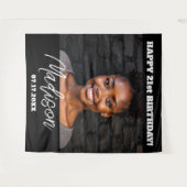 誕生日モダンパーティブラックカスタムフォトインスタグラム タペストリー (正面(横))