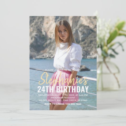 誕生日モダンパーティーへの招待とカスタム 招待状 (スタンド正面)