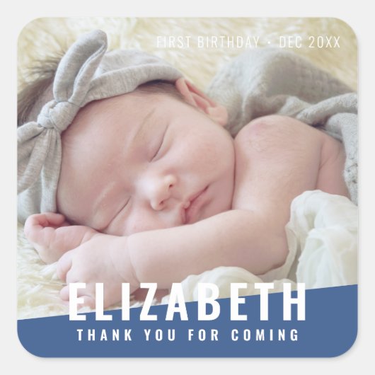 誕生日モダンブライトカラー写真ありがとう スクエアシール (正面)