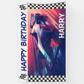 誕生日モダンブルーレーシングカーバナー 横断幕 (縦)