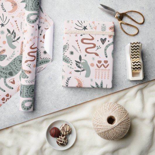 誕生日モダンプレゼントのパターン ラッピングペーパー (クラフト)