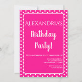 誕生日モダンホットピンク水玉模様 招待状 (正面)