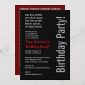 誕生日モダン白黒赤テンプレート 招待状 (正面/裏面)