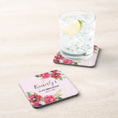 誕生日モダン赤ピンクの花を淡いピンクに コースター (右側)