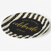 誕生日モダン金ゴールド型グリッタードット白黒 ペーパープレート (アングル)