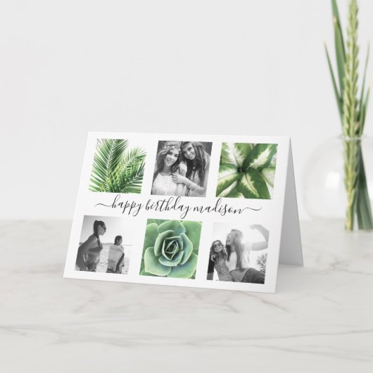 誕生日モダン6枚の写真コラージュ カード (正面)
