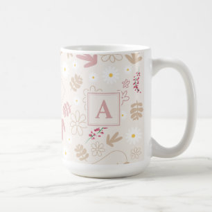誕生日モノグラムのかわいらしパステルピンク コーヒーマグカップ