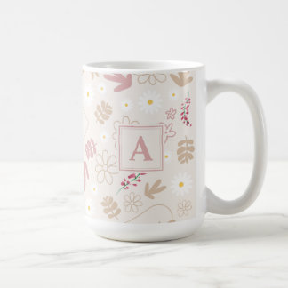 誕生日モノグラムのかわいらしパステルピンク コーヒーマグカップ