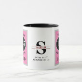 誕生日モノグラム年と名前ブラックピンクを追加 マグカップ (中央)