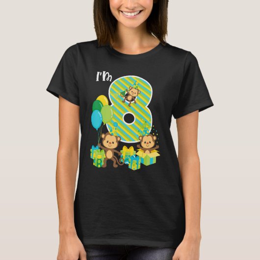 誕生日モンキー8thバースデーパーティー8歳K Tシャツ (正面)
