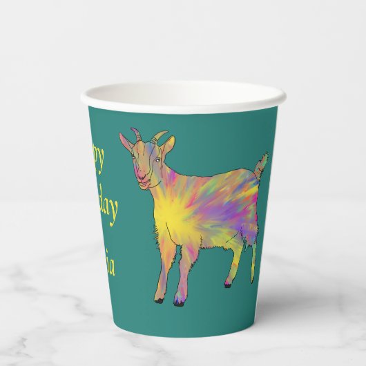 誕生日ヤギカラフルファンキージー動物名 紙コップ (裏面)
