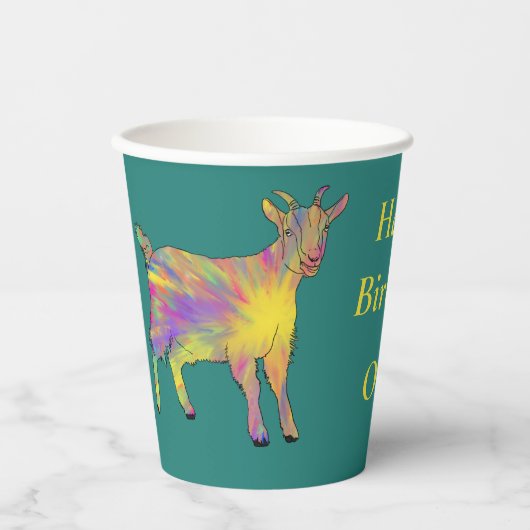 誕生日ヤギカラフルファンキージー動物名 紙コップ (正面)