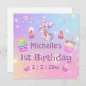 誕生日ユニコーンのカップケーキガーリーおもしろいカード シーズンカード (正面/裏面)