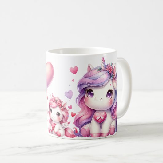 誕生日ユニコーンのパーソナライズ コーヒーマグカップ (正面右)