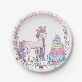 誕生日ユニコーンカラフルウイスカラー花 ペーパープレート