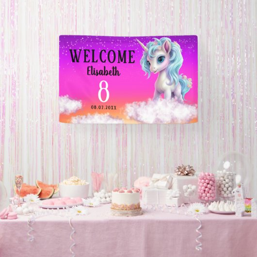 誕生日ユニコーンカラフル 横断幕 (パーティー)