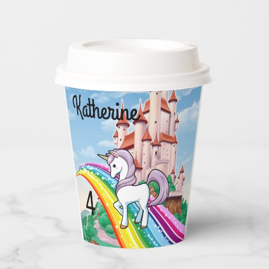 誕生日ユニコーンガールズネーム&エイジスターレインボー 紙コップ (正面)
