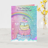 誕生日ユニコーンレインボーパープルピンクグリッター グラデーション カード (黄色い花)