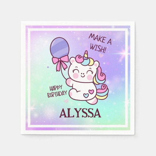誕生日ユニコーン！子ハッピーバースデー スタンダードカクテルナプキン (正面)