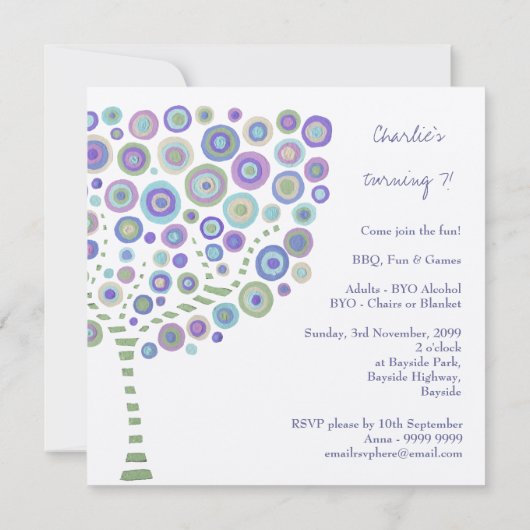 誕生日ユニセックスツリーレトロパーソナライズされた招待状 招待状 (裏面)