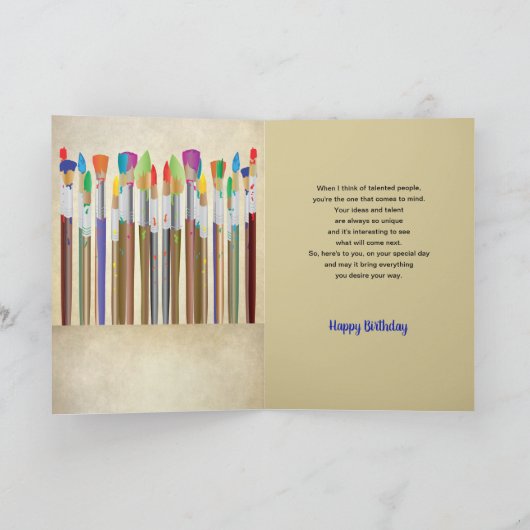 誕生日ユニーククリエイティブ人アーティストブラシ カード (内部)