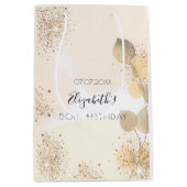 誕生日ユーカリグリッターゴールデンモノグラム ミディアムペーパーバッグ (正面)