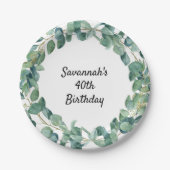 誕生日ユーカリ緑のリース名 ペーパープレート (正面)