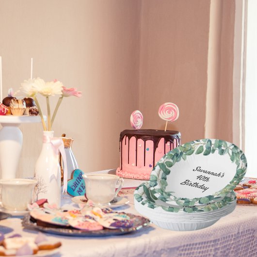 誕生日ユーカリ緑のリース名 ペーパーボウル