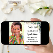 誕生日ユーカリ緑の金ゴールド写真 セーブザデート