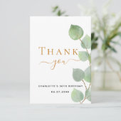 誕生日ユーカリ緑エレガント サンキューカード (スタンド正面)