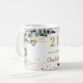 誕生日ユーカリ緑グリッターモノグラム コーヒーマグカップ (正面左)