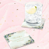 誕生日ユーカリ緑グリッターモノグラム スクエアペーパーコースター