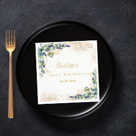 誕生日ユーカリ緑グリッターモノグラム スタンダードランチョンナプキン